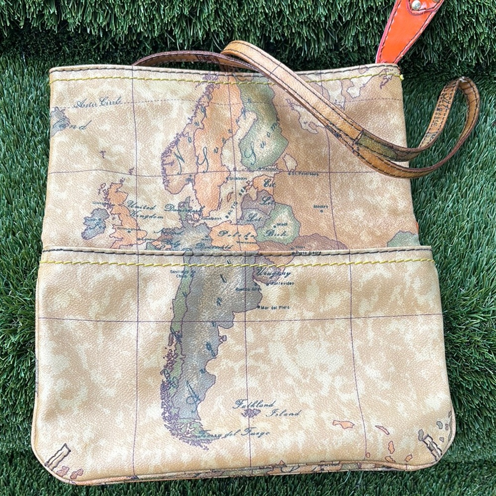 Alviero Martini Tan Map Print Bag